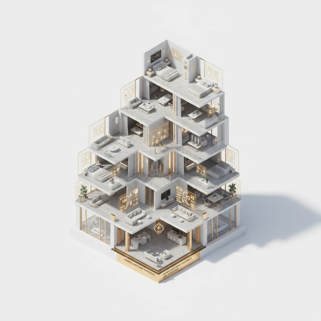 تصميم داخلي فاخر يبرز مواصفات شقق ذكية في عمان 2026 مع أنظمة تحكم ذكية متطورة من شركة رنا العبدالله العقارية.